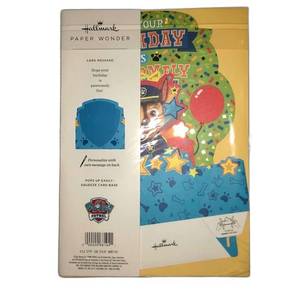 Hallmark Paw Patrol Pop Up Birthday Card NWT 3D - Picture 2 of 2